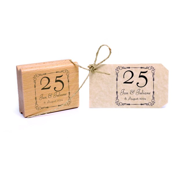 Motivstempel Hochzeitstag Jubiläum 25 Jahre mit Namen + Datum Vintage Stempel 48 x 48 mm