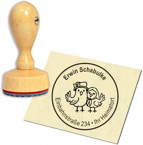 Stempel Adressstempel Holzstempel - Vogelpaar - rund 40mm