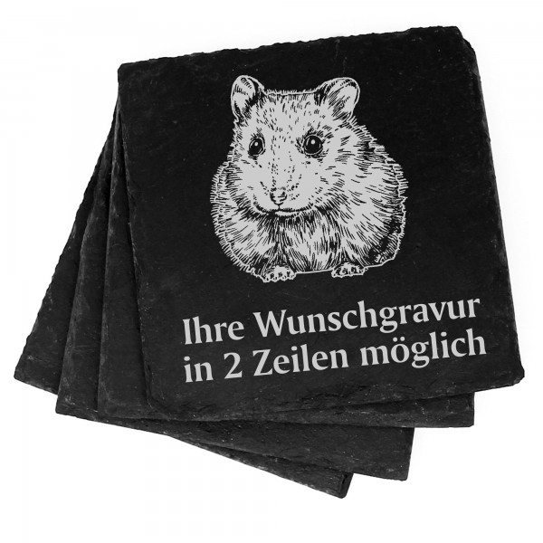 4x Hamster Deko Schiefer Untersetzer Wunschgravur Set - 11 x 11 cm