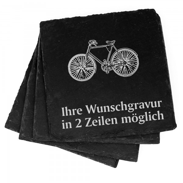 4x Fahrrad Deko Schiefer Untersetzer Wunschgravur Set - 11 x 11 cm