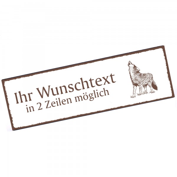 Türschild heulender Wolf Namensschild personalisiert mit Gravur - 150mm x 50mm - selbstklebend