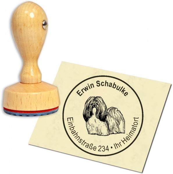 Stempel Adressstempel Holzstempel - Shih Tzu - rund 40mm