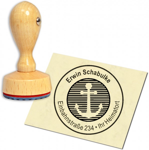 Stempel Adressstempel Holzstempel - Anker auf Patch - rund 40mm