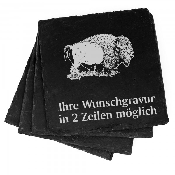 4x Bison Deko Schiefer Untersetzer Wunschgravur Set - 11 x 11 cm