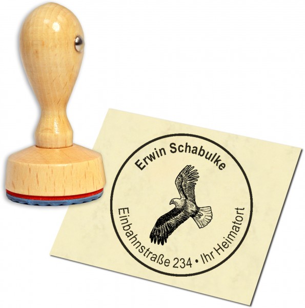 Stempel Adressstempel Holzstempel - Weisskopfseeadler - rund 40mm