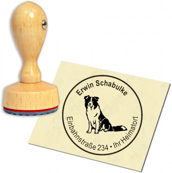 Stempel Adressstempel Holzstempel - Border Collie - rund 40mm