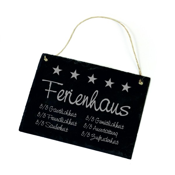 5 Sterne Ferienhaus - Star Rating Bewertung Schild Gästebewertung Unterkunft Schiefer Gravur 22 x 16