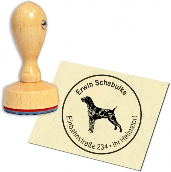 Stempel Adressstempel Holzstempel - Deutsch Kurzhaar - rund 40mm