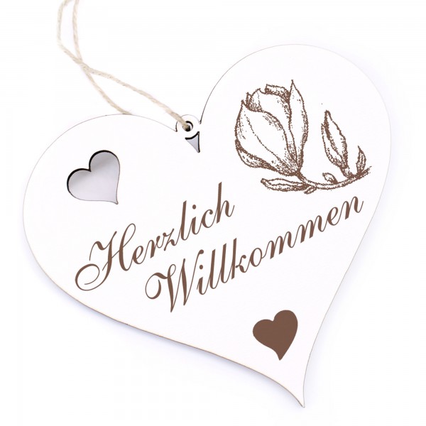 Herzlich Willkommen Schild - Magnolie - Deko Herz Holz