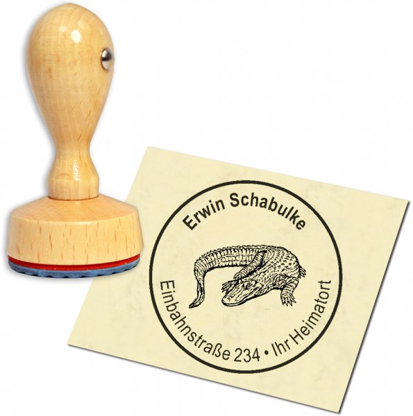 Stempel Adressstempel Holzstempel - Aligator Krokodil - rund 40mm