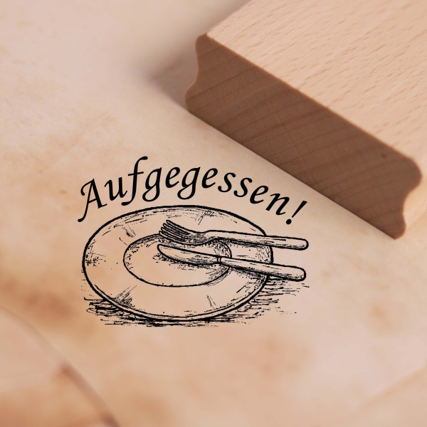 Motivstempel Aufgegessen - leerer Teller mit Besteck Stempel Holzstempel 38 x 28 mm