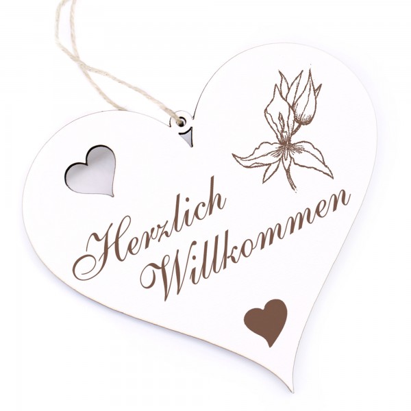 Herzlich Willkommen Schild - Orchidee - Deko Herz Holz