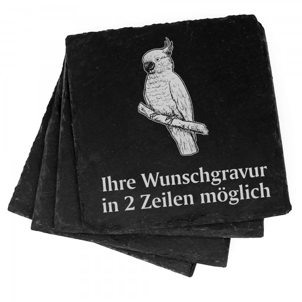 4x Kakadu Deko Schiefer Untersetzer Wunschgravur Set - 11 x 11 cm