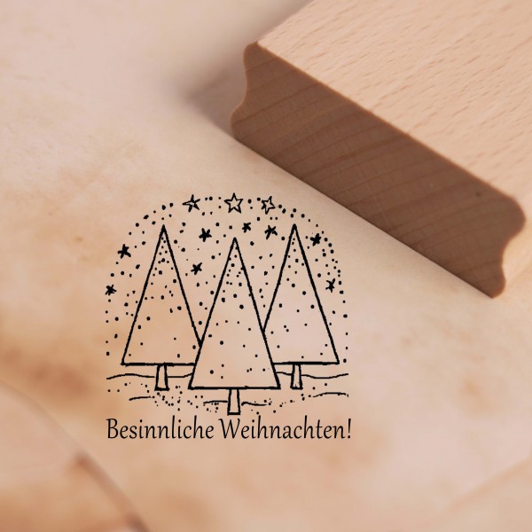 Motivstempel Besinnliche Weihnachten - Tannenbäume, Schnee und Sterne Stempel 48 x 48 mm