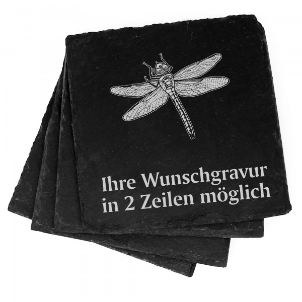 4x Königslibelle Deko Schiefer Untersetzer Wunschgravur Set - 11 x 11 cm