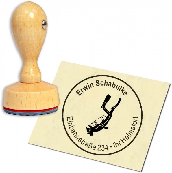 Stempel Adressstempel Holzstempel - Taucher - rund 40mm