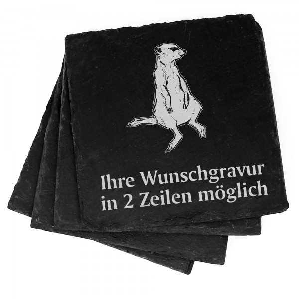 4x Erdmännchen Deko Schiefer Untersetzer Wunschgravur Set - 11 x 11 cm