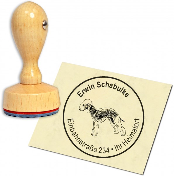 Stempel Adressstempel Holzstempel - Bedlington Terrier - rund 40mm