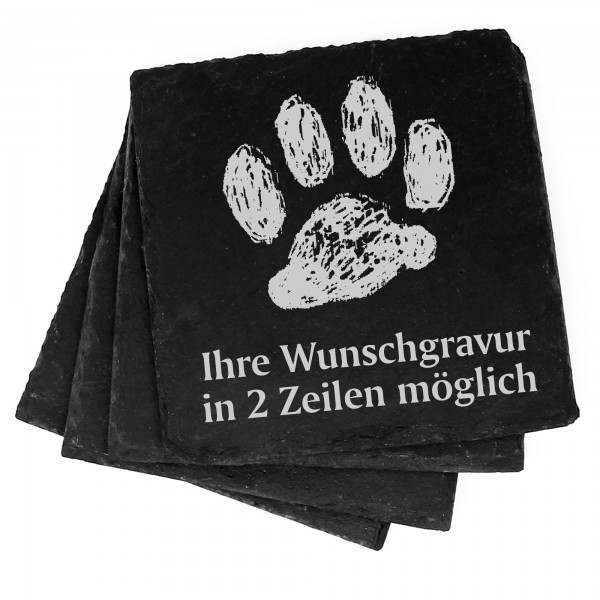 4x Katzentatze Deko Schiefer Untersetzer Wunschgravur Set - 11 x 11 cm