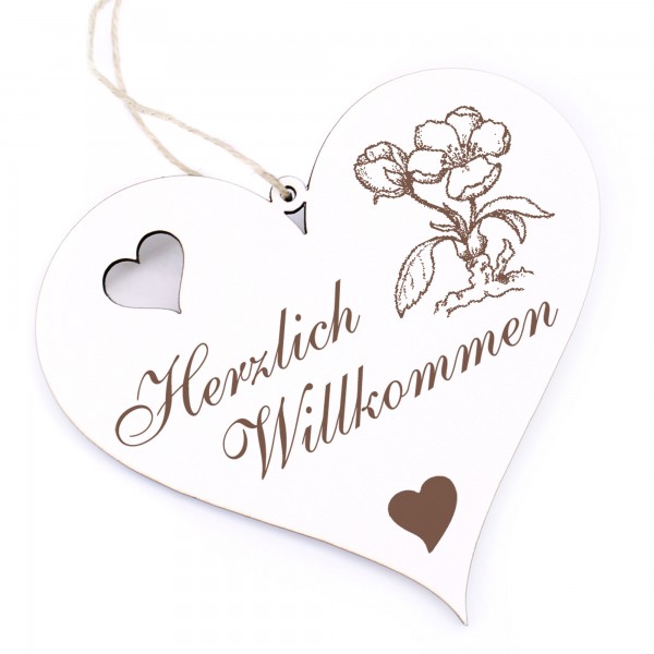 Herzlich Willkommen Schild - Holzapfelblüte - Deko Herz Holz