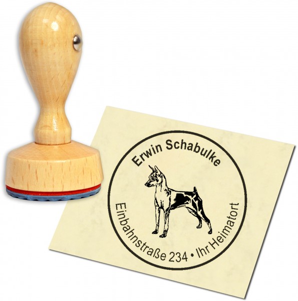 Stempel Adressstempel Holzstempel - Zwergpinscher Mini Pinscher - rund 40mm