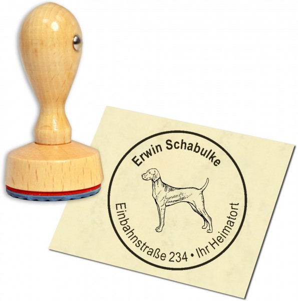 Stempel Adressstempel Holzstempel - Vizsla Ungarischer Vorstehhund - rund 40mm