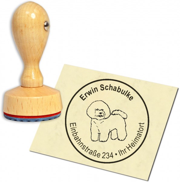 Stempel Adressstempel Holzstempel - Bichon Frisé - rund 40mm