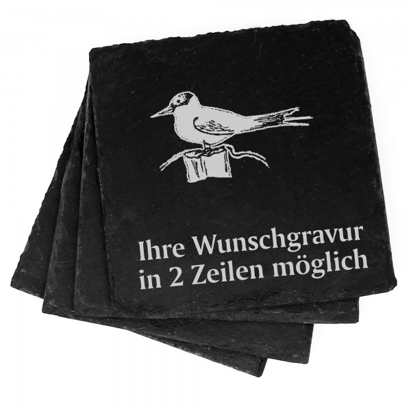 4x Küstenschwalbe Deko Schiefer Untersetzer Wunschgravur Set - 11 x 11 cm