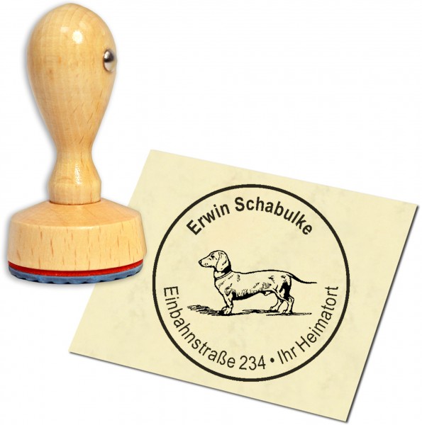 Stempel Adressstempel Holzstempel - niedlicher Dackel - rund 40mm