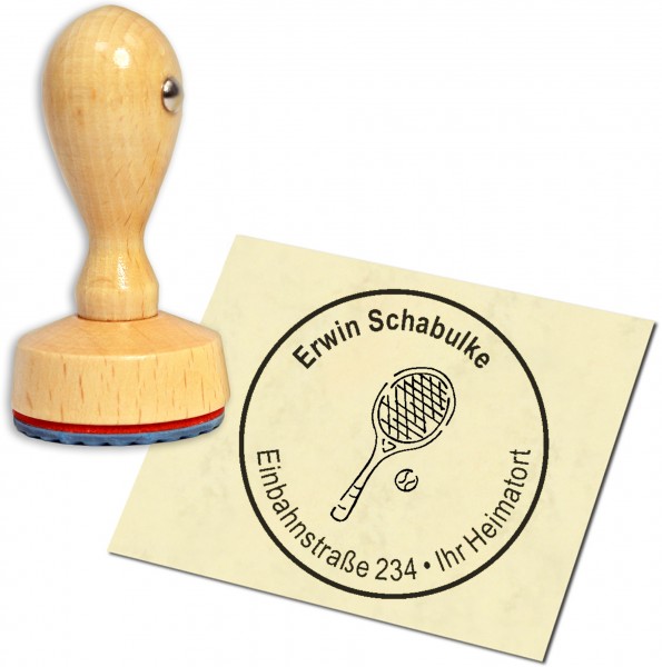 Stempel Adressstempel Holzstempel - Tennisschläger - rund 40mm