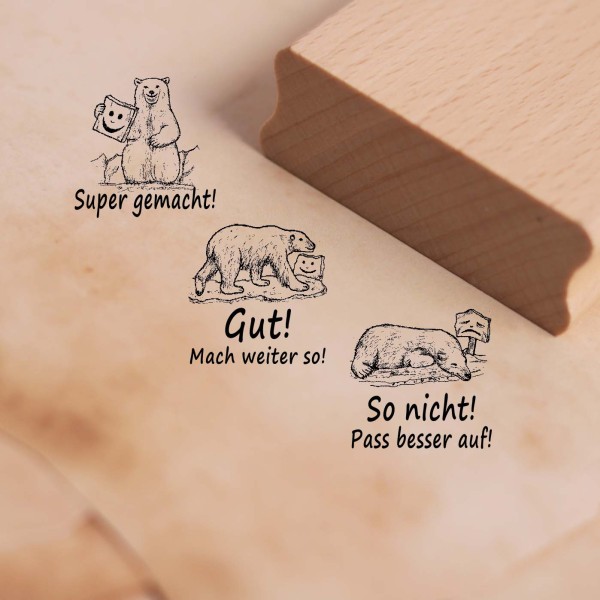 Lehrerstempel Eisbär im Set - 3 Eisbären Motivstempel mit Spruch und Motiv für Schule ca. 28 x 28 mm