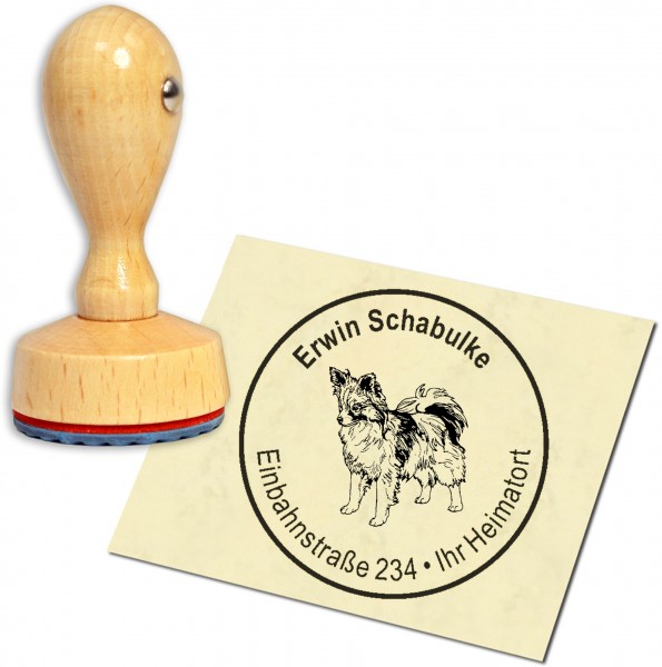 Stempel Adressstempel Holzstempel - Papillon Kontinentaler Zwergspaniel - rund 40mm