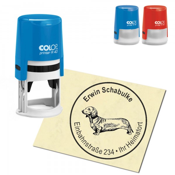 Stempel Adressstempel personalisiert - Dackel - rund ∅ 40mm