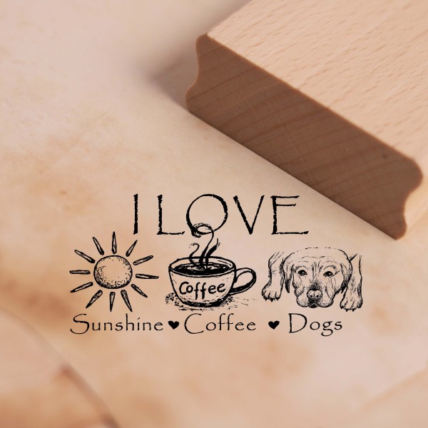 Motivstempel I Love Sunshine Coffee Dogs - Stempel Holzstempel 58 x 28 mm